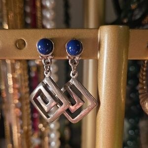 Silver and Blue Geometric Dangle Earrings